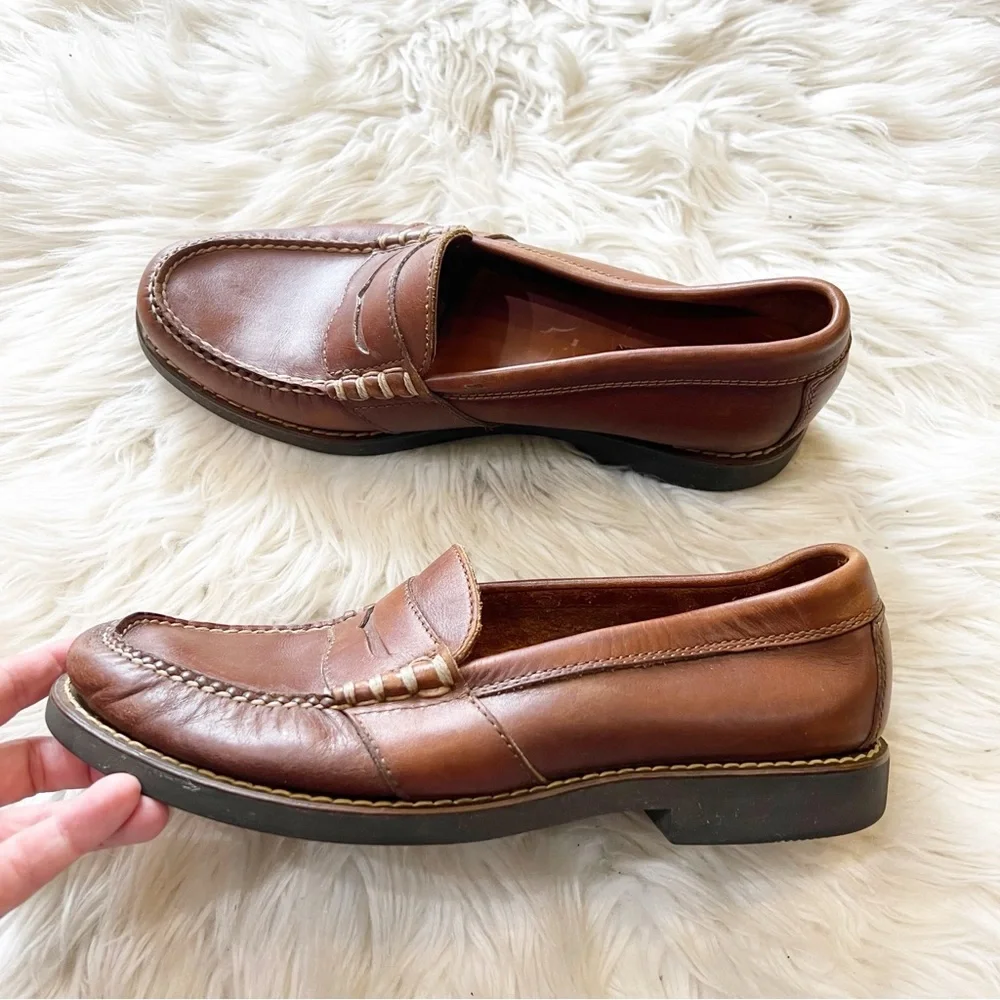 Polo Sport Ralph Lauren Brown Leather Slip On Penny Loafers Men’s Size 9.5M - Picture 3 of 9